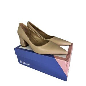 Reitoye Womens 7 Nude Chunky Heel Sexy Pointed Toe Pump Dress Heel Neutral Boxed